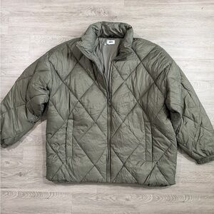 Obey Quilted Puffer Jacket in Olive Green